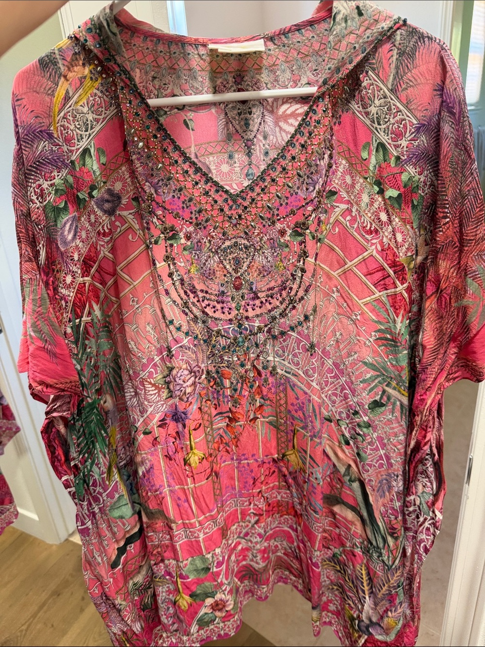 Camilla Vibrant Pink Floral Embellished Swim Coverup - Picture 5 of 6